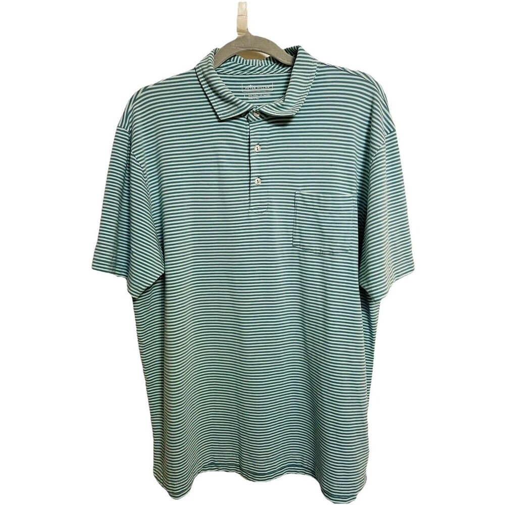 Peter Millar Men's Size Large Summer Comfort 1947 Logo Green Striped Polo Luxury